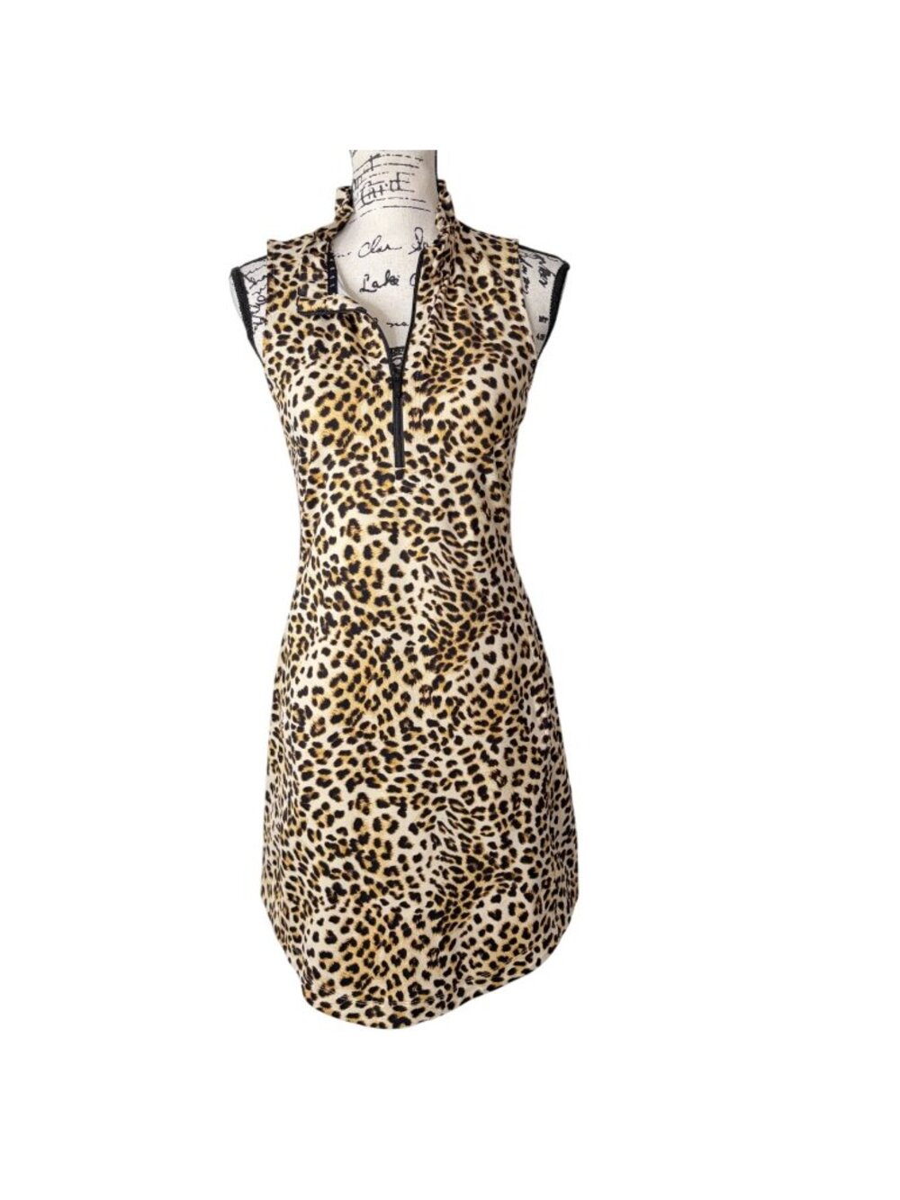 Tommy Bahama Women XS Dress IslandZone 1/4 Zip Sleeveless Leopard Print UPF Golf